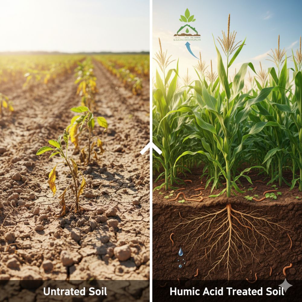 Humic Acid improves soil structure, increases water-holding capacity, enhances nutrient absorption, and boosts plant resistance to drought and stress. It is an essential organic supplement for healthier and more productive crops.